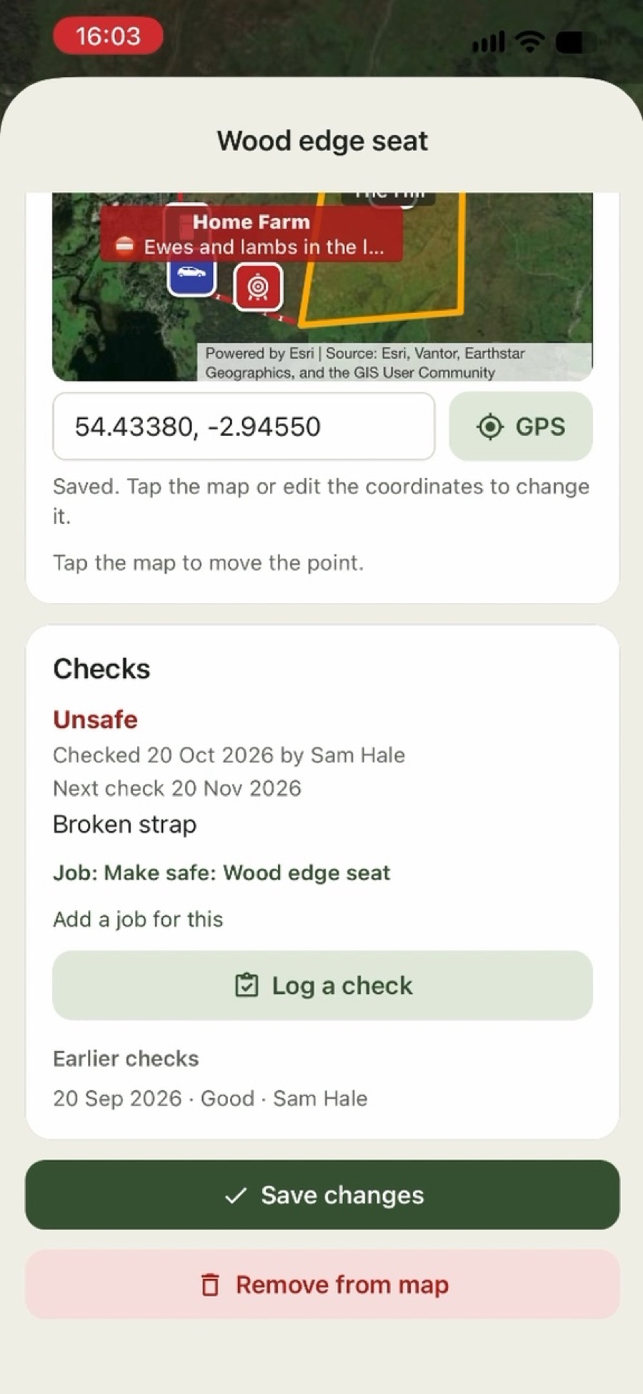 Logging a check on a point of interest
